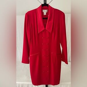 Vintage Kenar - Red Double-Breasted Blazer Dress, Satiny collar, cuffs NWT